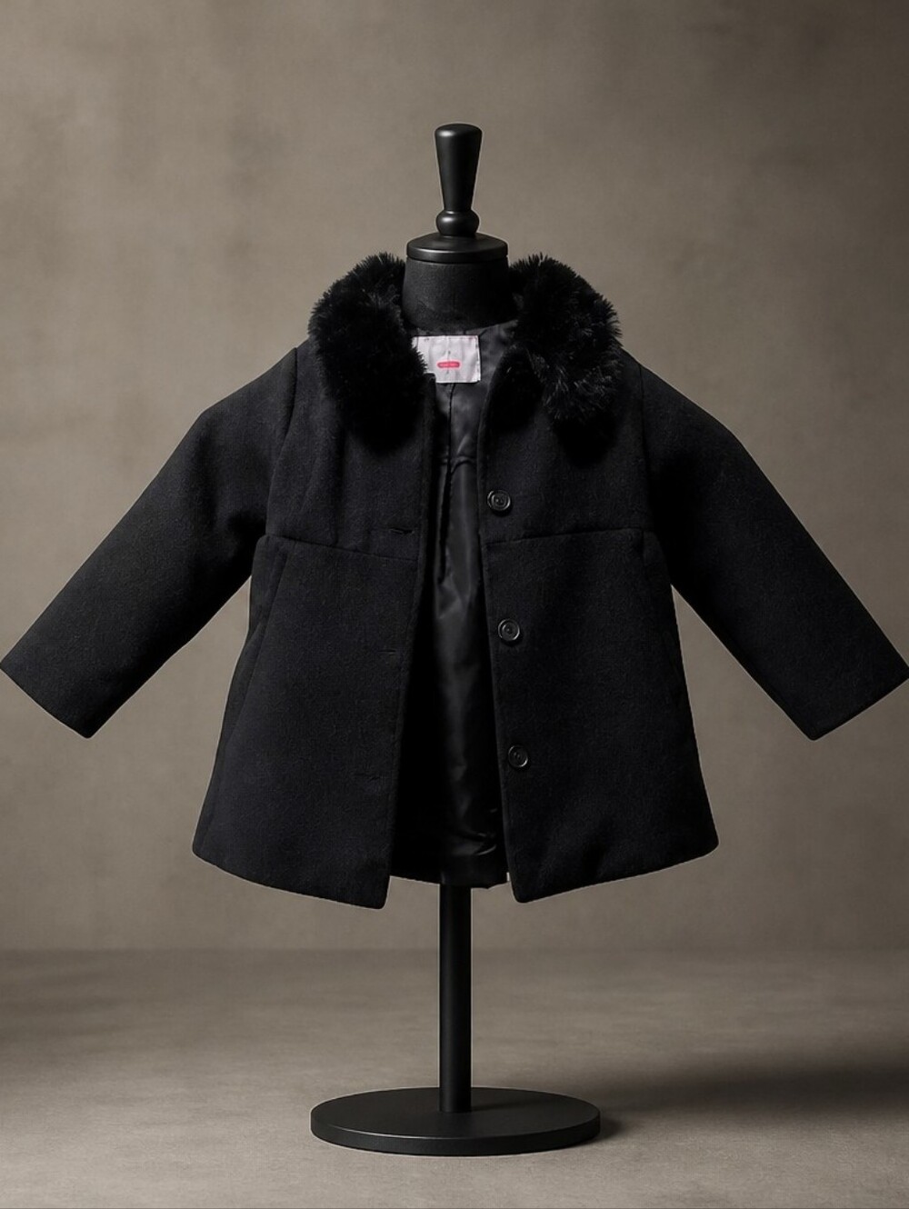 The Children's Place Black Pea Coat with Faux Fur Collar